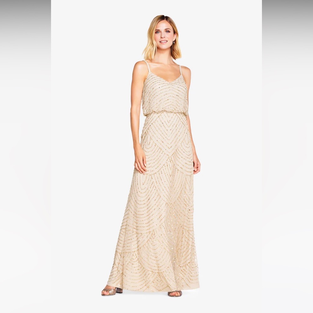 Adrianna Papell Dress | ART DECO BEADED BLOUSON GOWN IN CHAMP GOLD